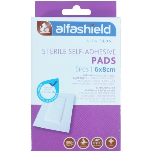 AlfaShield Sterile Self-Adhesive Pads Αποστειρωμένα Αυτοκόλλητα Επιθέματα 5 Τεμάχια - 6x8cm